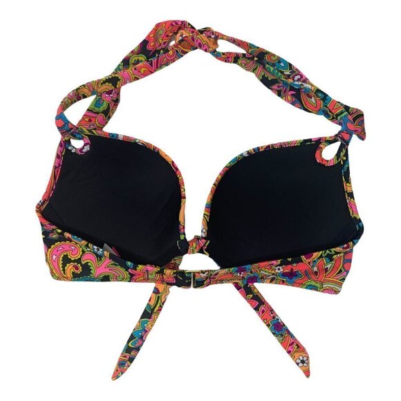 Victoria's Secret Pushup Halter Bikini Swim Beach Top 34C Psychedelic Boho Retro - Picture 3 of 7